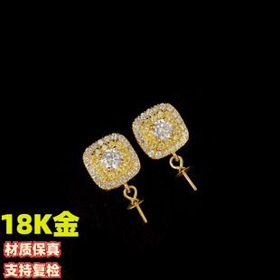 18K Gold White Zircon Earring Accessories Simple Square Earrings White Zircon Pave Accessories Without Beads