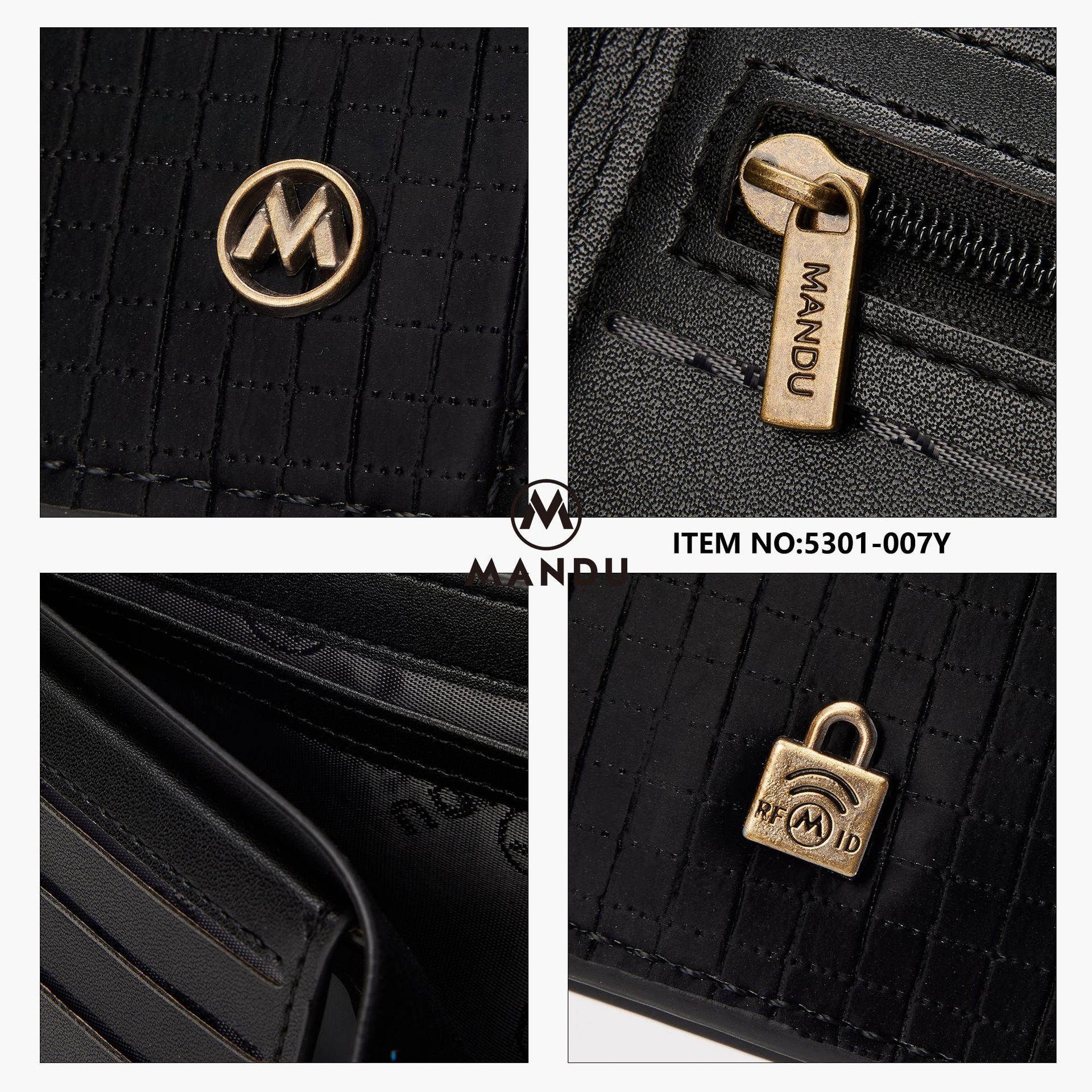 MANDU Wallet, New Business Multi-function RFID Anti-theft Wallet PU Short Silky Small Grid Men's Wallet_voghion.com