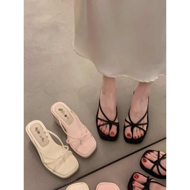 Zapatillas de tacones franceses de talón alto 2026 verano nuevo estilo anti-derrapante falda de clima clip pie image 3