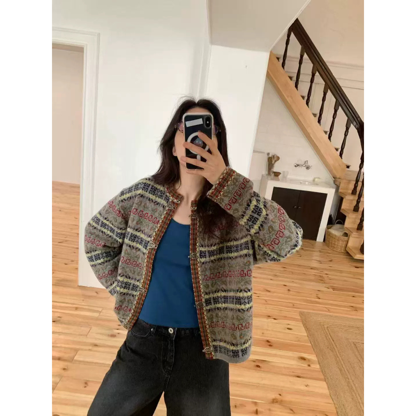 11.1 2025秋季新款韩国东大门复古英伦风费尔岛提花针织开衫