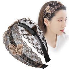 韓國發箍寬邊蝴蝶結遮白髮神器洗臉壓發蕾絲頭箍防滑發卡網紅髮帶