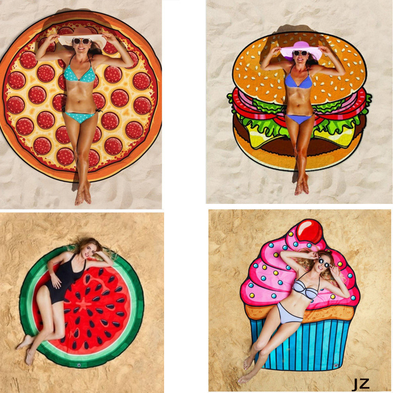 Multifunctional bath towel donut seaside round beach mat portable travel pizza hamburger swimming towel beach towel