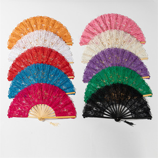 Lace Embroidered Lace Fan Hollow Retro European Court Fan 23cm Folding Fan Bamboo Fan Dance Props Performance Fan