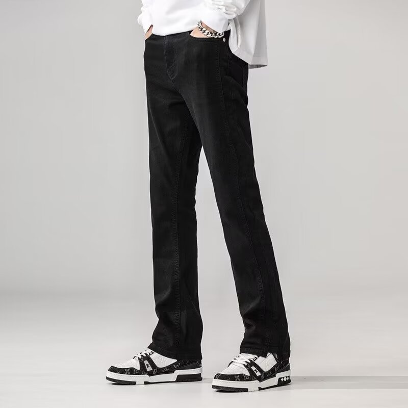 Vaqueros teñidos de barro amarillo de marca de moda retro para hombres lavados y viejos pantalones micro-lat de calle alta americana 2024