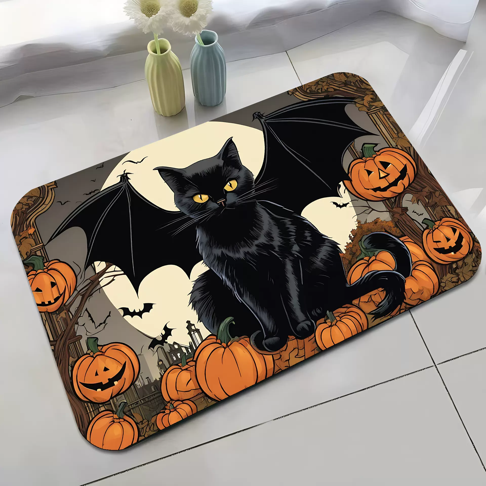 卡通风节日硅藻泥地垫浴室吸水速干门垫防滑防磨脚垫子入户门地毯