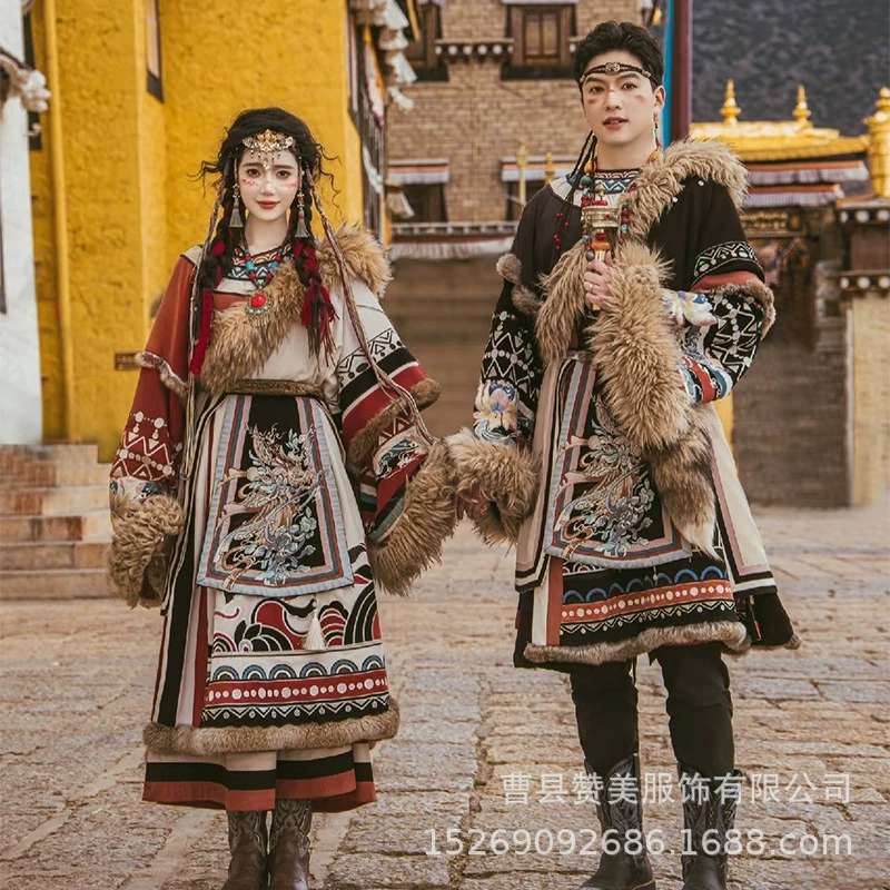 Новая популярная тибетская одежда Азан Ге осень-зима большая ворсистая воротник тибетский халат тибетская одежда Юньнань Лицзянг Тибет путешествия фотография одежда