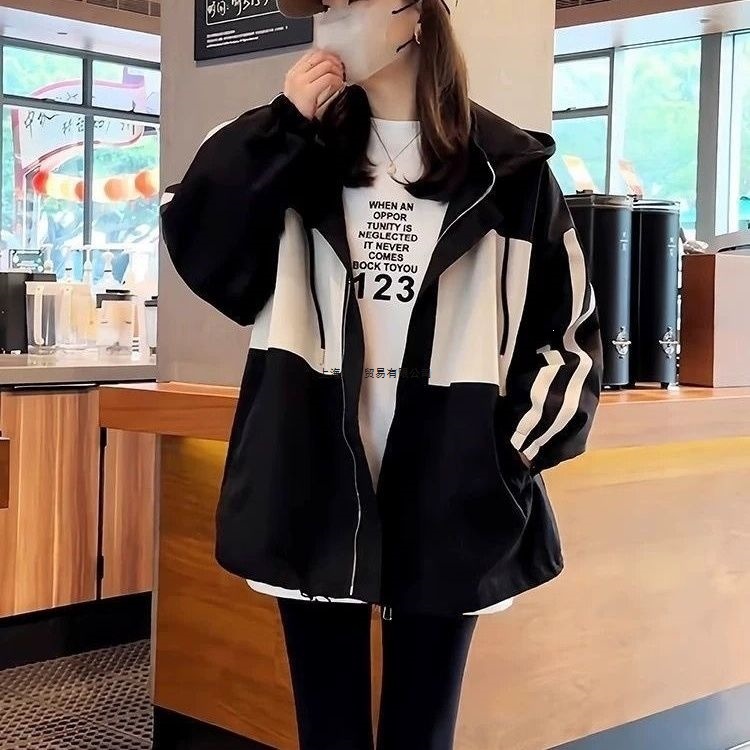 High-end color-blocked fleece-lined hooded jacket for autumn and winter, unisex, 2025 spring and autumn new style, fashionable and casual jacket top.