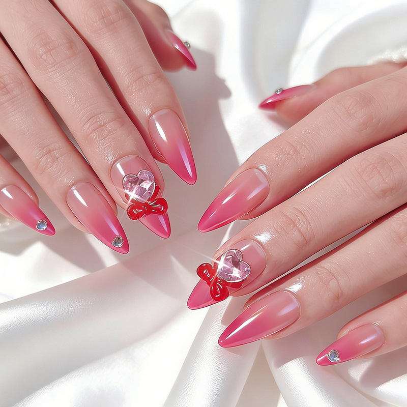 Cross-Border 24-Piece Almond-Shaped Nail Tips, Red Gradient White Valentine's Day Nail Tips, Wearable Nail Tips Wholesale Cross-Border 24-Piece Almond-Shaped Nail Tips, Red Gradient White Valentine's Day Nail Tips, Wearable Nail Tips Wholesale