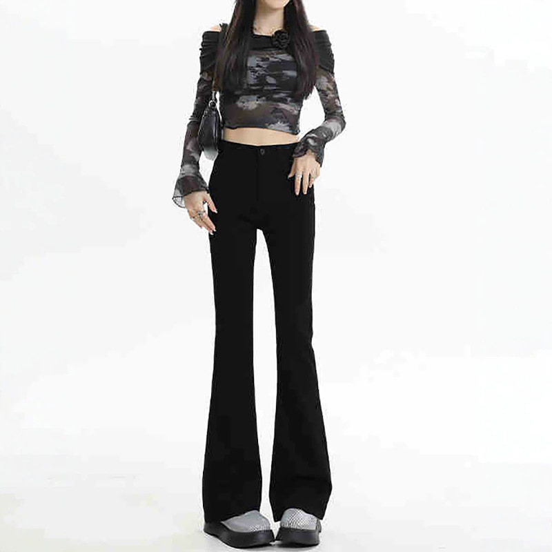 2026 Trendy Black Micro Flare Pants for Women, Slim Fit, Stretchy, Versatile, Casual Jeans for Spring and Autumn