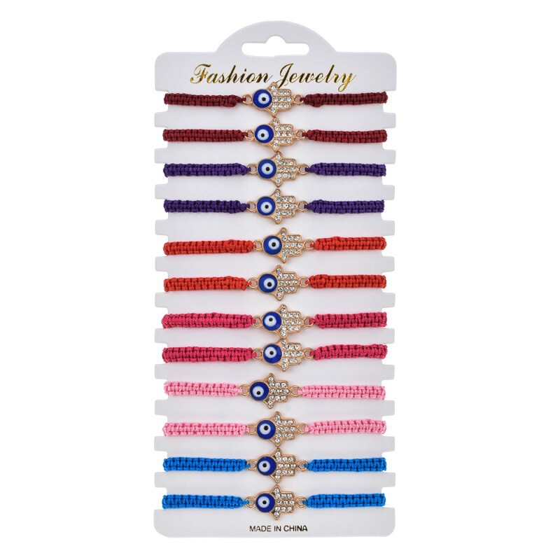 Famati Evil Eye Bracelet Handmade Woven Set Card Wholesale Eye Ornament with Diamond Inlay French Style with Diamond Inlay Famati Evil Eye Bracelet Handmade Woven Set Card Wholesale Eye Ornament with Diamond Inlay French Style with Diamond Inlay