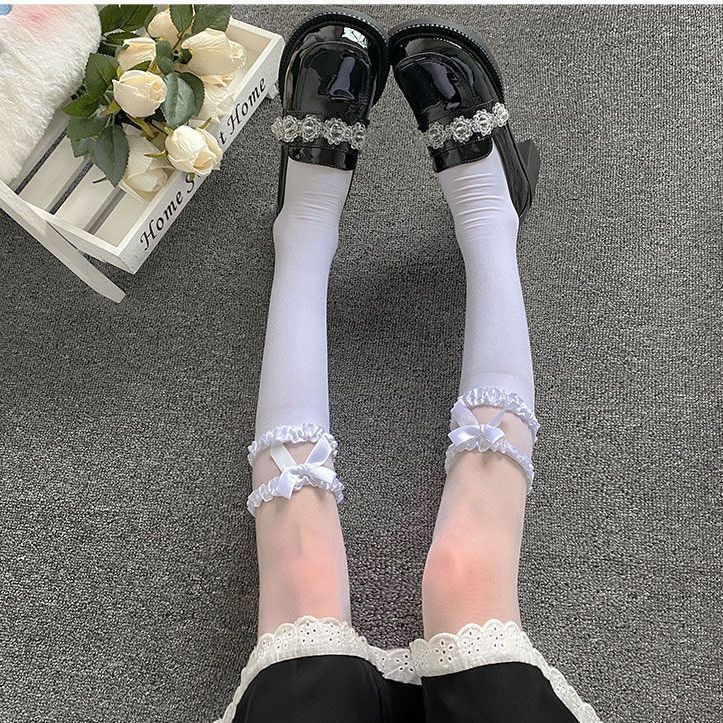 흰나비 레이스 송아지 양말 1켤레