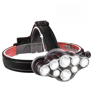 Cross -border new LED strong light far -shot headlight USB charging outdoor night fishing waterproof COB red light warning work light