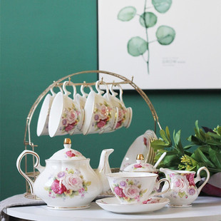 European-style Coffee Cup and Saucer Set British-style Afternoon Tea Ceramic Tea Set Household Tea Cup Rack with Spoon for Wedding Gift