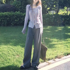 2024早秋の冬の長袖ニットの底のシャツの上着の女性のカジュアルなゆったりしている腰のまっすぐな筒の広足のズボンのスーツ