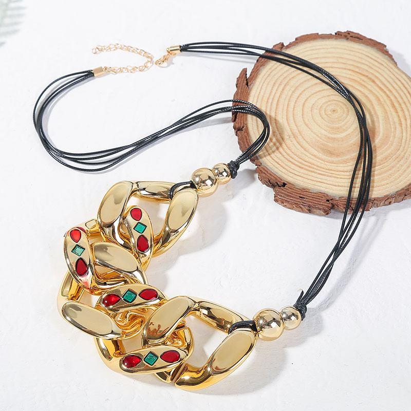 Creative Long Resin Acrylic Exaggerated Hollow Chain Leather Rope Necklace Jewelry display picture 3