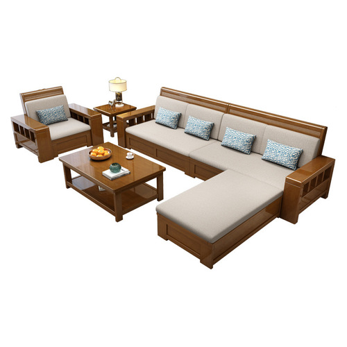 Solid wood sofa modern simple Chinese style living room wooden large and small apartment winter and summer dual-use storage combination fabric sofa