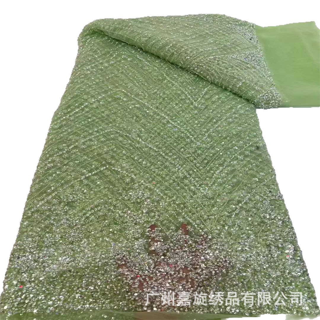 Tela de encaje con forma de V profunda, nueva del fabricante, con cuentas de burbujas grandes y pequeñas, tela de malla con cuentas para vestido de novia estilo francés.