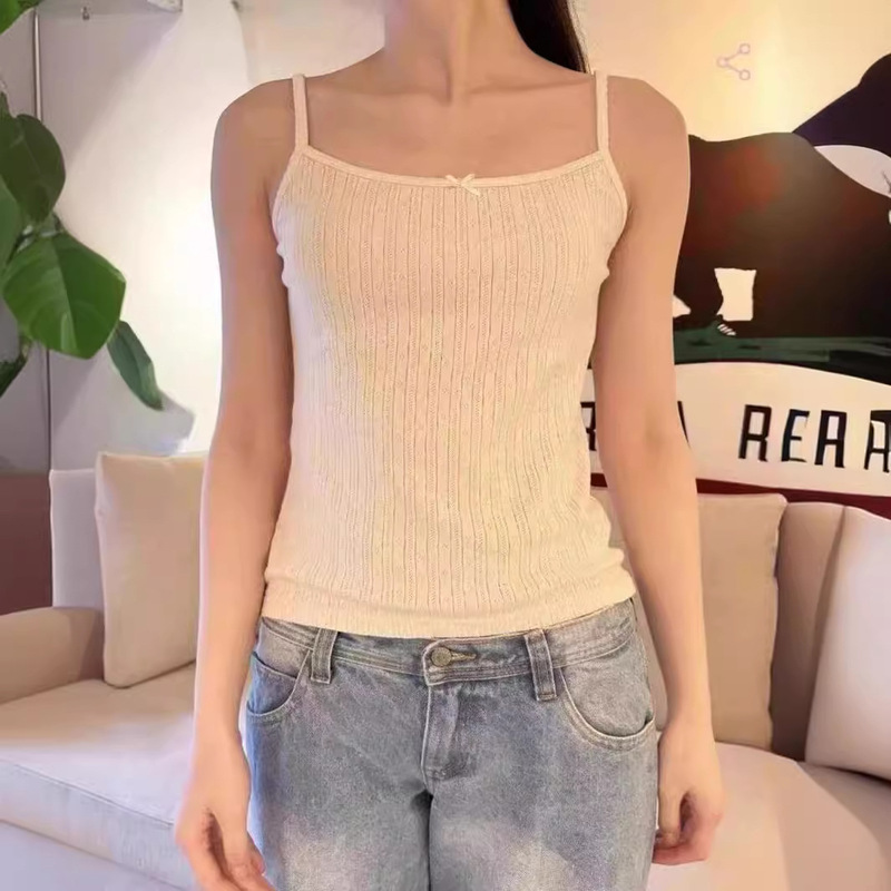 BM Style New Pit Strip Eyes Bow Camisole Women's Bm Sweet and Spicy Slim-Fit Bottoming Sleeveless Inner Top Trendy