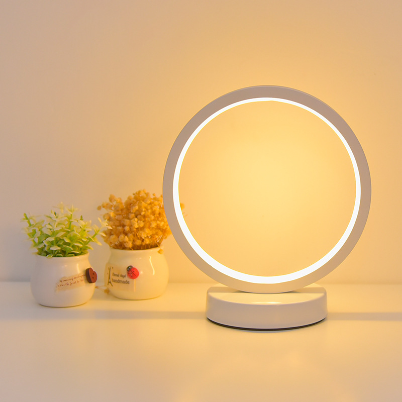 Lámpara de escritorio LED nórdica con luz ambiental, diseño circular, ideal para dormitorio o escritorio