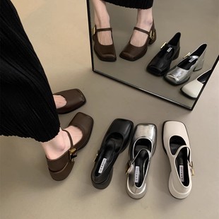 Xiao Xiang Feng Mary Jane Shoes 2025 High Heel French Retro Thick Heel Color Square Head Buckle Single Shoes for Women