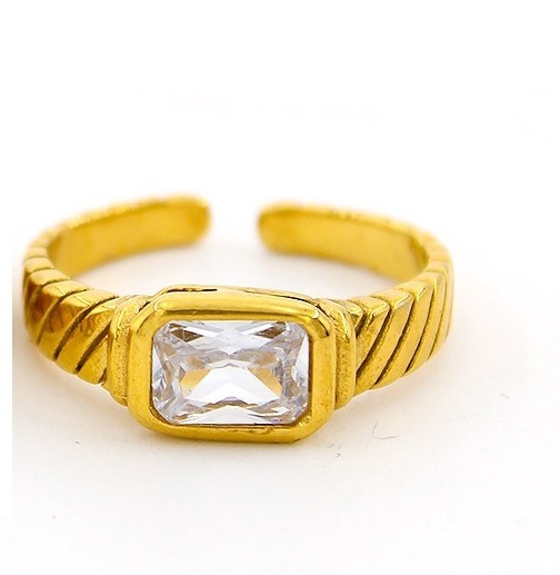 Fashion Geometric Stainless Steel Gold Plated Zircon Open Ring