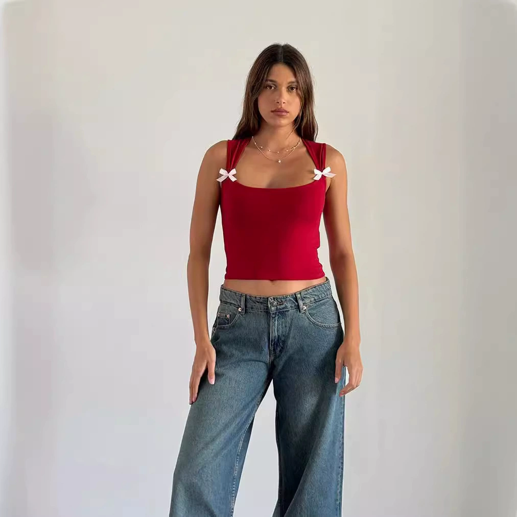 Летний жилет с бантом, женский slim-fit европейского стиля, лёгкий топ (S–L, несколько цветов)