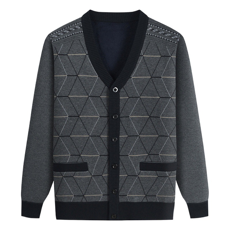 中高年の父とベルベットのセーターとニットの老人の男性服秋冬保温コートのおじいさんのカーディガンは服を厚くします。