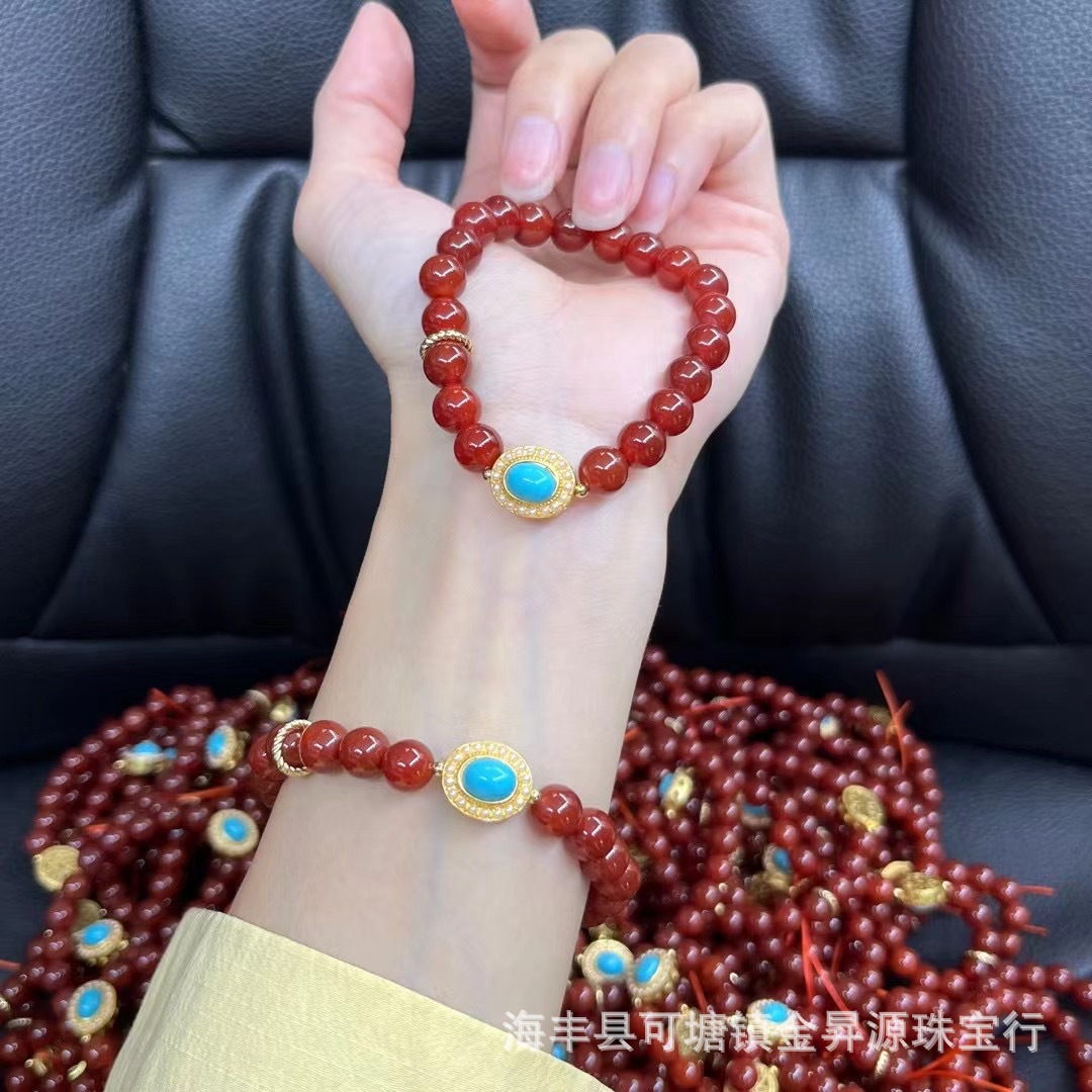 Organic red agate turquoise fashionable bracelet for men and women