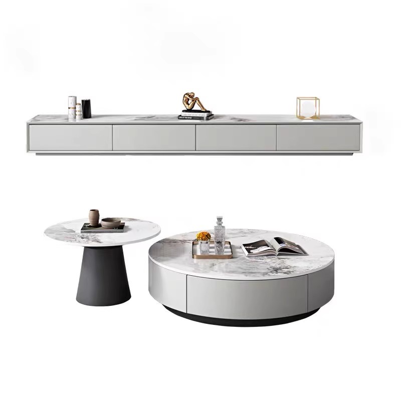 Juego de mesa de centro y mueble para TV de pizarra para apartamentos pequeños, sala de estar moderna minimalista, nuevo modelo de mueble de suelo minimalista de estilo italiano. image 5