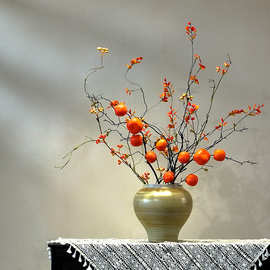 柿柿如意高档摆件柿子仿真花假花摆设中式桌面轻奢客厅仿生插花艺