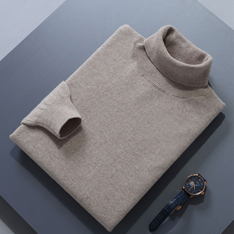 New Men's Sweater Autumn and Winter Thin Base Shirt Fashionable High Collar Knitted Sweater Pullover Large Size Loose Inner Sweater