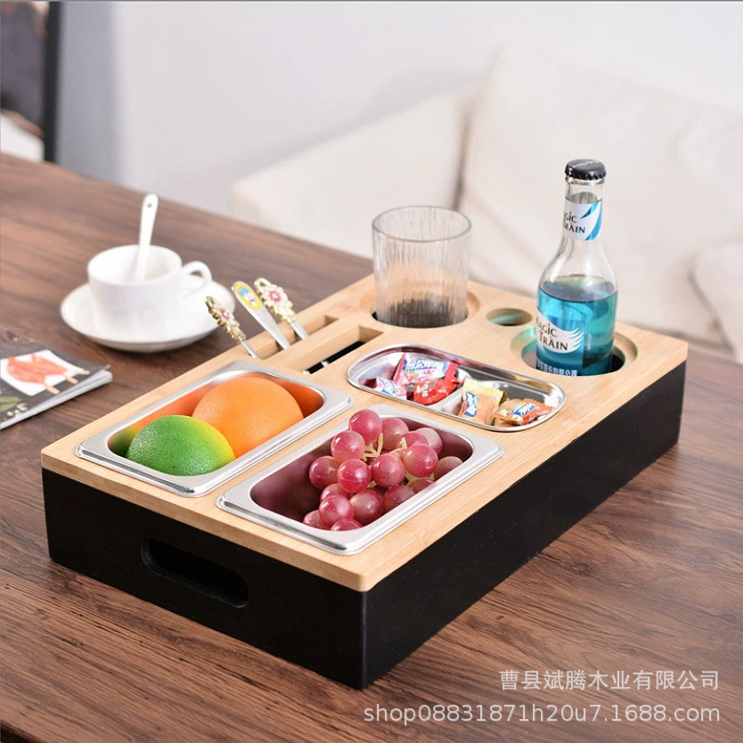 跨境啤酒沙发零食盒遥控器手机收纳天地盖磁吸木质零食托盘收纳盒