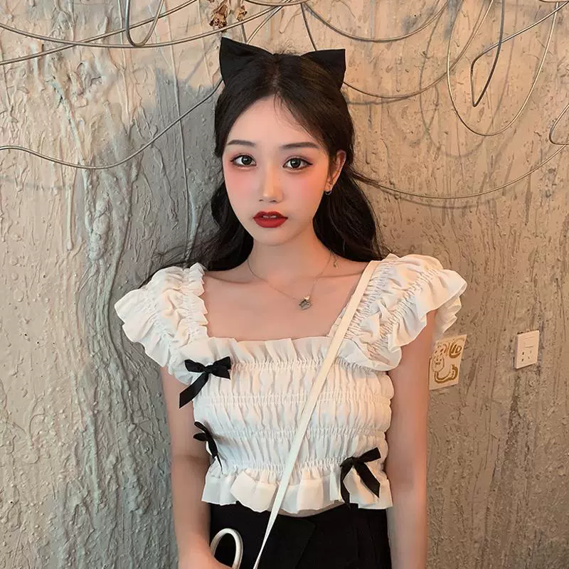 Сексуальный и умный топ-бретелька, новинка лета 2020, короткая верхняя одежда, жилет для женщин с облегающей базовой рубашкой с бантом.