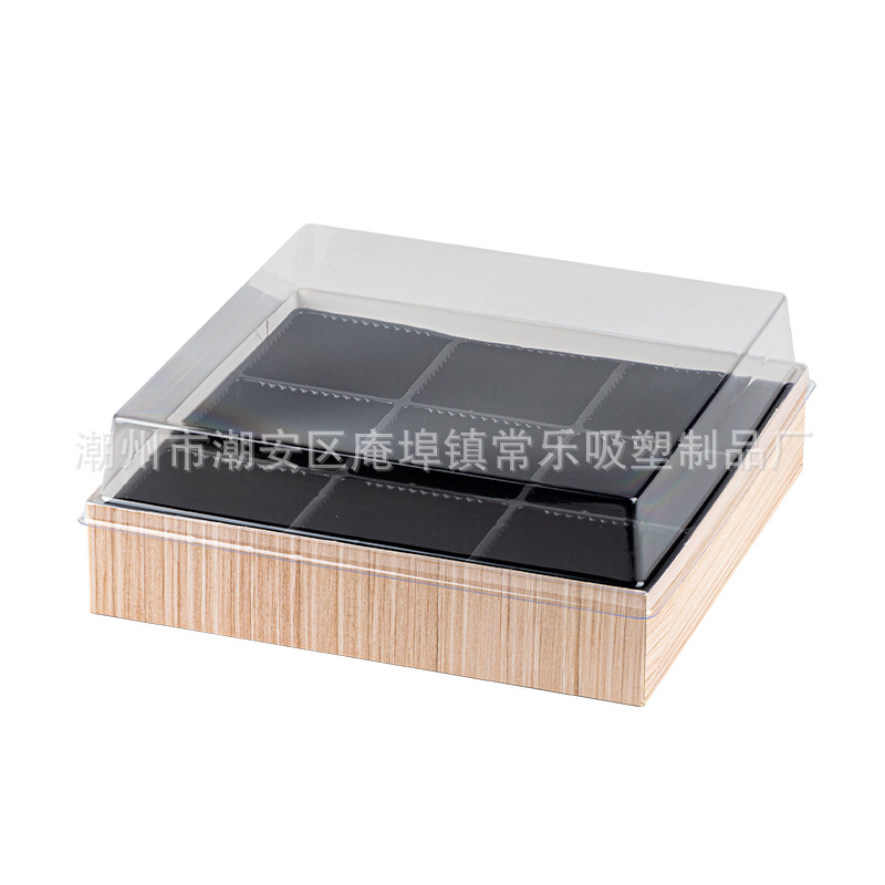Caja de corte de fruta cuadrada sin plegables, tres cuadrados, cuatro cuadrados, nueve cuadrados de sushi salado, caja de embalaje de papel y plástico