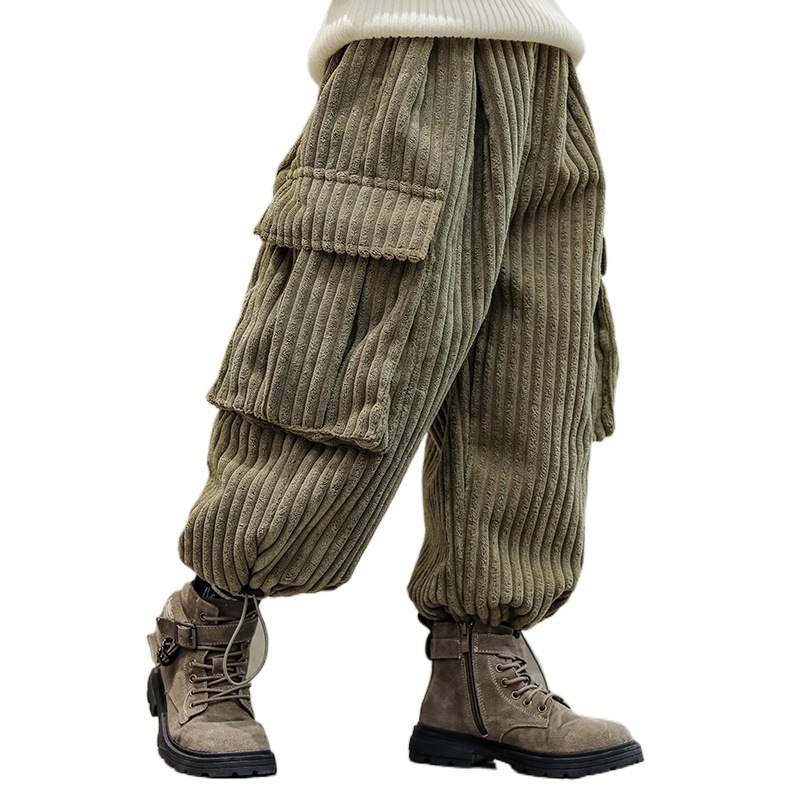 WZXSK 소년 CORDUROY 바지 가을과 겨울 큰 어린이 겨울 두꺼운 바지 새로운 어린이 기모 고정