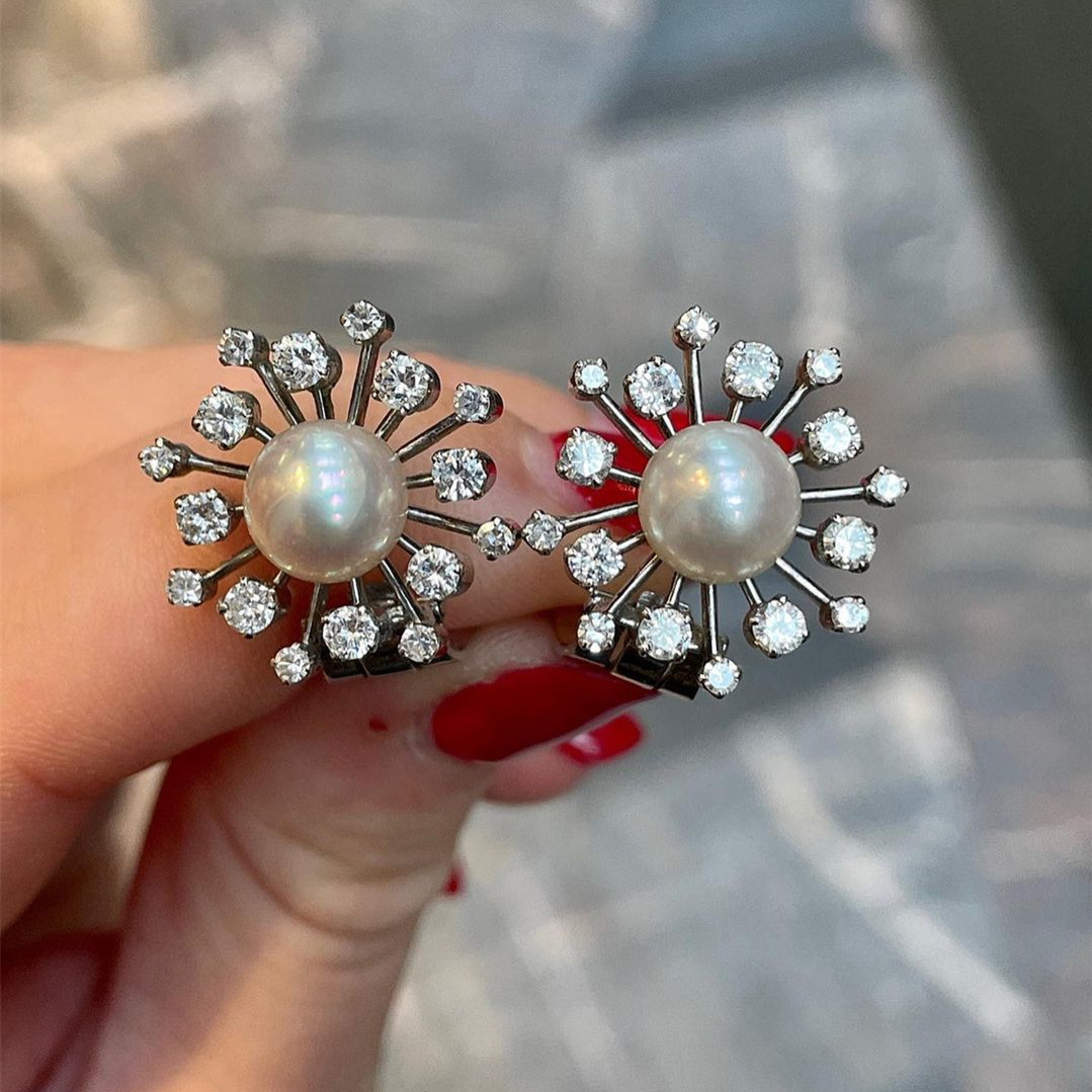 Perlen Ohrstecker Mit Zirkonia Schneeflocken Design Für Damen_voghion.com