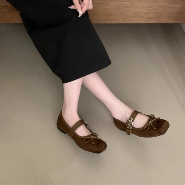 Ballet shoes square toe flat with bow