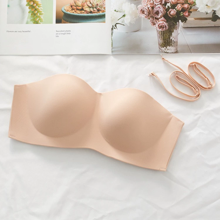 Underwear, push up bra, thin straps, supporting glossy wireless bra, bra top, strapless