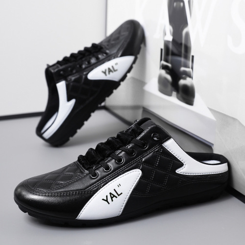Men's Large Size Spring Half Slip-on Casual Breathable Korean Style Fashion Lazy One-step Bean Pod Shoes