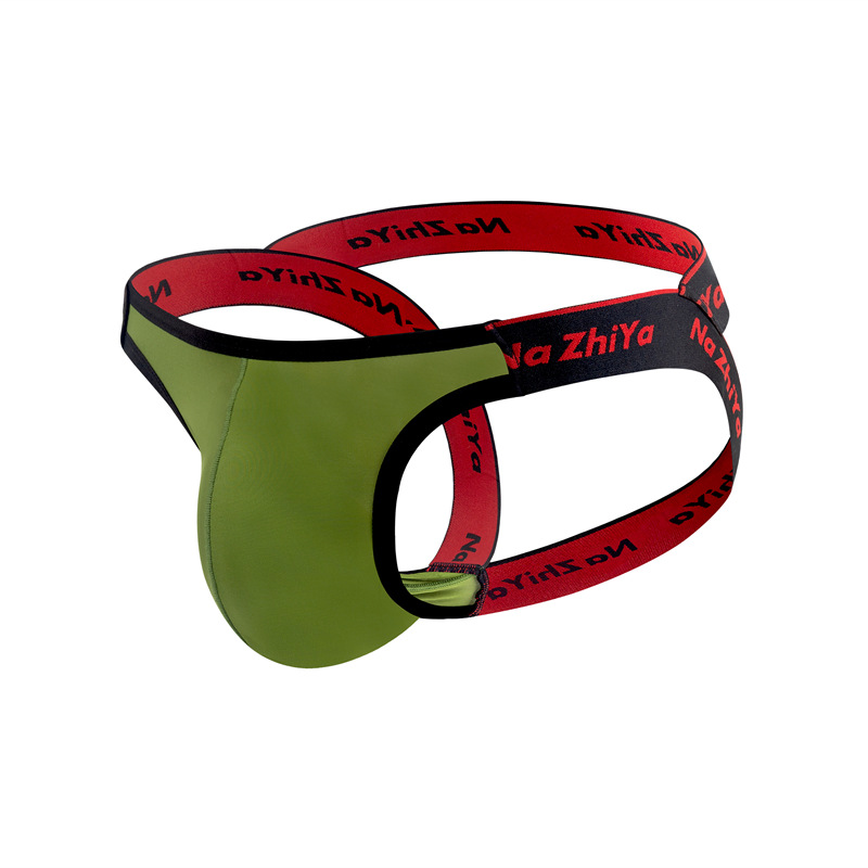 Men's Thong with Extra Large Front Pouch, Nylon Sexy Thong, Erotic Men's Underwear with Wide Elastic Band, Nightclub Pants