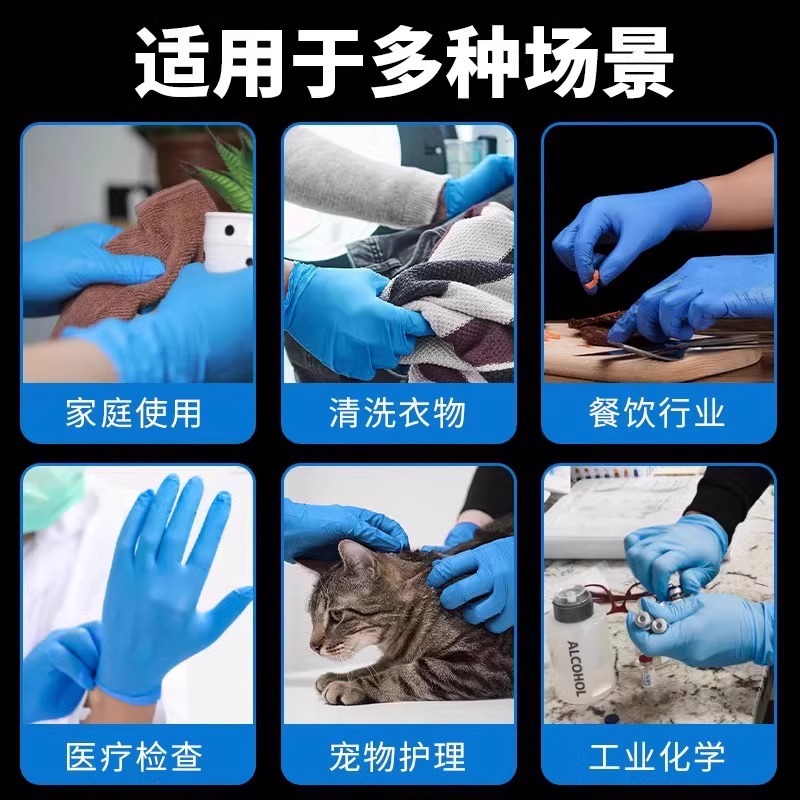 Ingke Y86 guantes médicos de nitrilo azul desechables de goma gruesa de látex de grado alimenticio guantes médicos impermeables