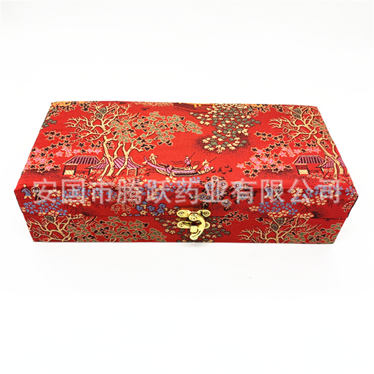 Red Brocade Gift Box 6 Hole Jewelry Display Empty Packaging Case in use