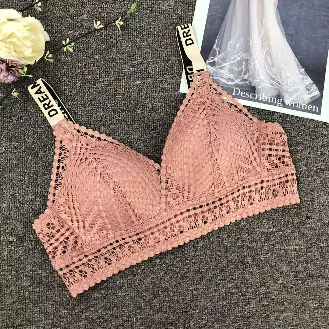 Bra de encaje del sudeste asiático, ropa interior de mujer, bra de copa triangular francesa, verano sin anillo de acero, copa delgada, algodón sexy y cómodo para la piel