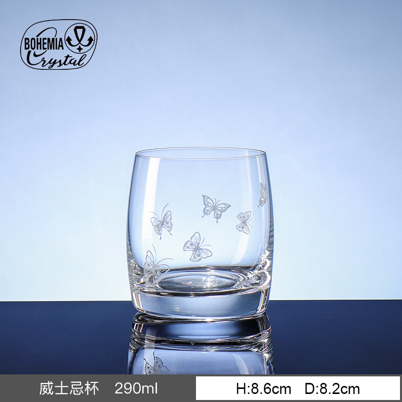 Copa de cristal iridiscente grabada importada de la República Checa, copa de champán con diseño de mariposa, copa de vino tinto, copa de whisky, relieve creativo personalizado.