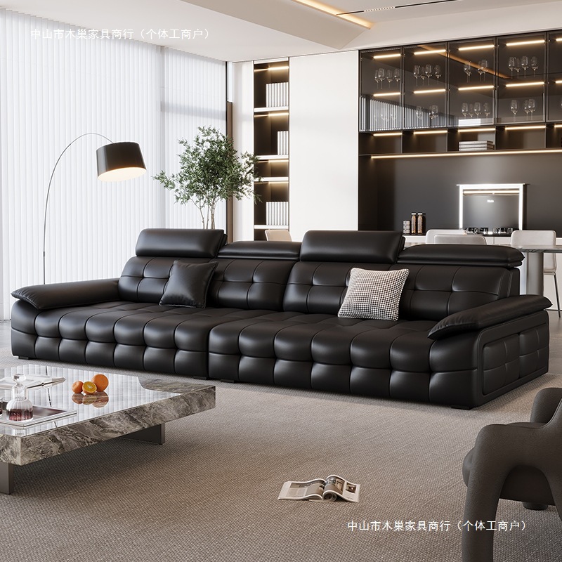 Lawrence Sofa Italian Minimalist Leather Sofa Living Room Large Luxury Black Leather Art Sofa Straight Sofa