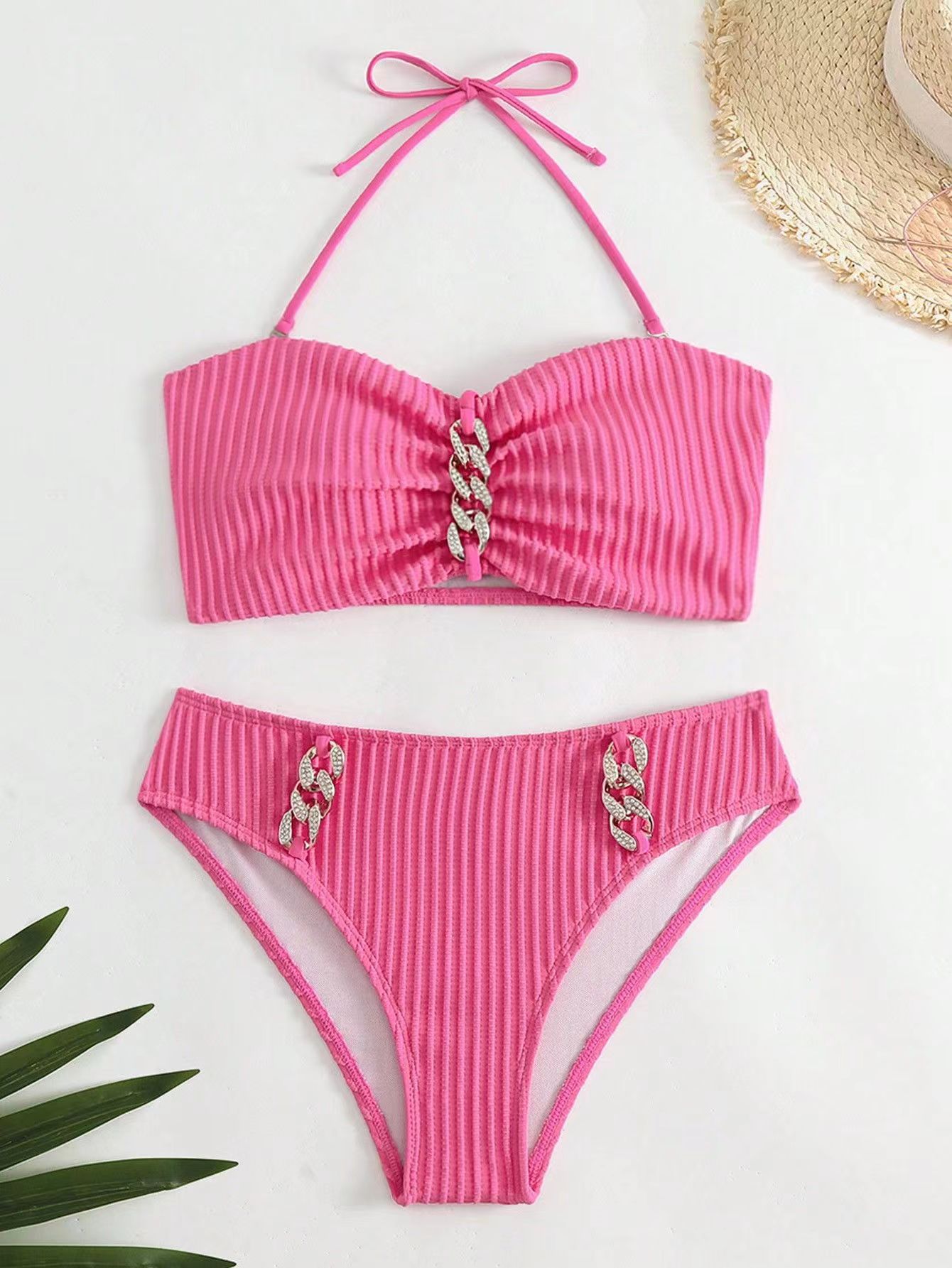 Women's Solid Color 2 Pieces Set Bikinis Swimwear display picture 2