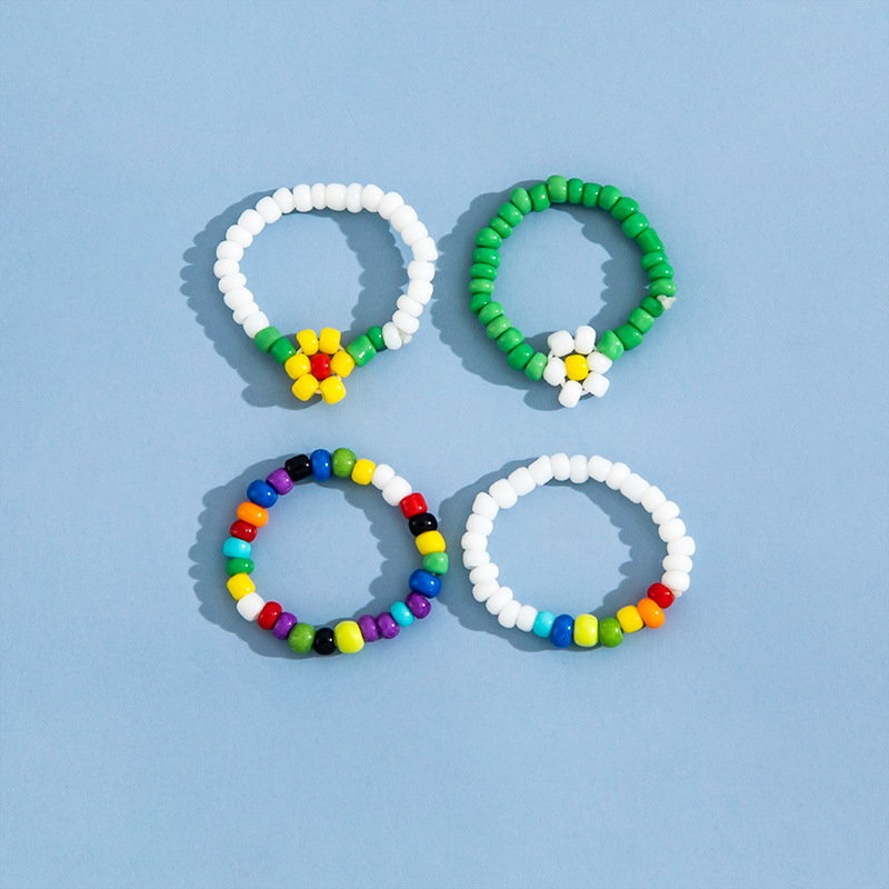 New Arrival Beach Series Colorful Bead Small Flower Elastic Toe Ring 4-piece Set display picture 3