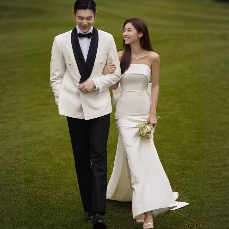 Cross-Border Wholesale Travel Photography Forest-Style Light Wedding Dress, Simple Korean-Style Small Train Bridal Gown, White Slim-Fit Dress Cross-Border Wholesale Travel Photography Forest-Style Light Wedding Dress, Simple Korean-Style Small Train Bridal Gown, White Slim-Fit Dress