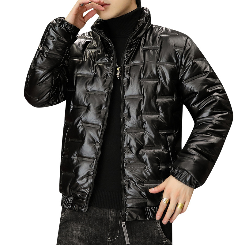 Herrenbekleidung Glänzender Baumwollmantel Trendy Brand Geprägter Stehkragen Baumwollmantel Jugendtrend Mode Große Größe Herren Baumwollmantel Jacke Für Männer_voghion.com