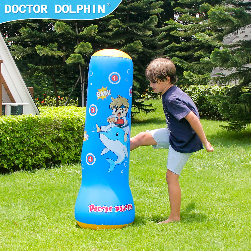 Doctor Dolphin | Columna de boxeo inflable para niños 125cm Columna de boxeo para niños Vaso vertical cilíndrico